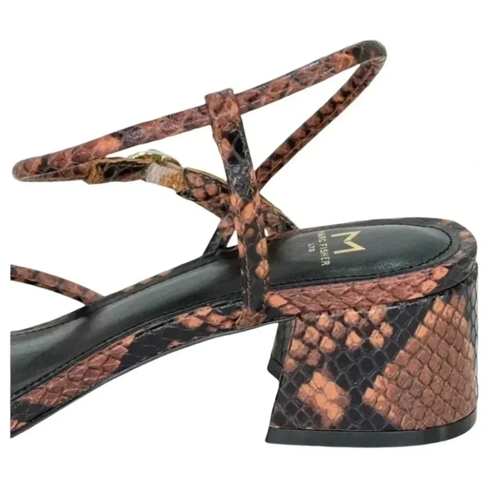 Marc Fisher LTD Womens Sandal 8.5M Jiny2 Brown Snake Print Block Heel - Picture 11 of 16